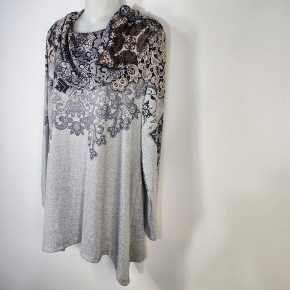 Cactus Pearl Top Womens Medium Gray Long Sleeve Pullover Cowl Neck Stretch Tunic - Picture 5 of 10